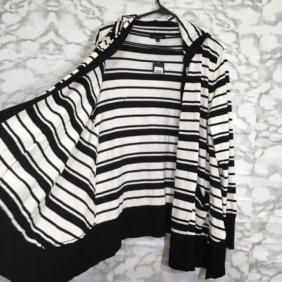 VERVE AMI STRIPPED KNIT OPEN FRONT LONG SLEEVE HOODIE CARDIGAN NWT POCKETS L NWT - Picture 2 of 12